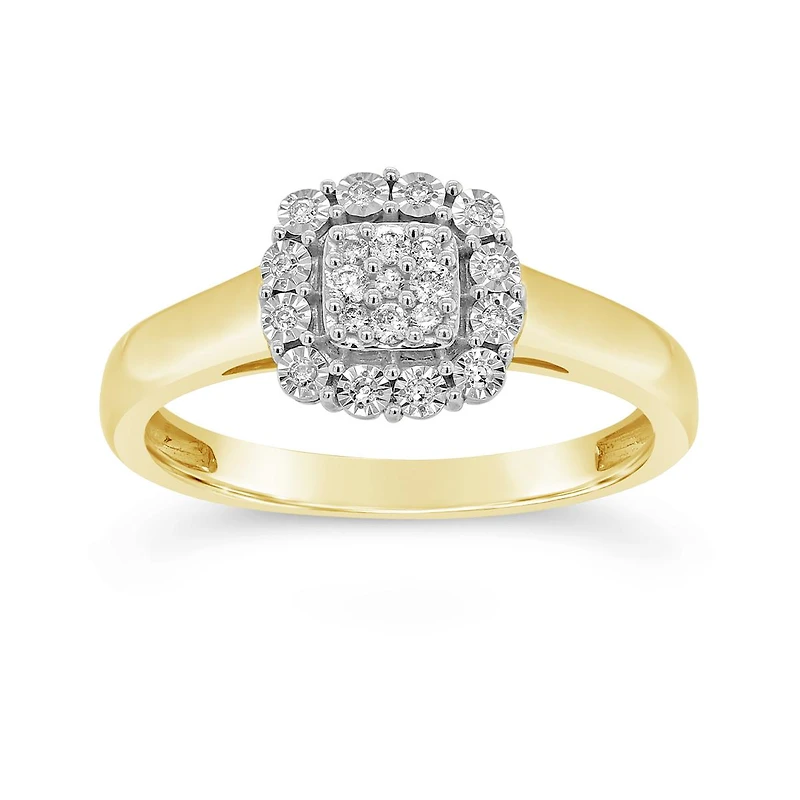 10K Yellow Gold 0.12CTW Diamond Halo Promise Ring