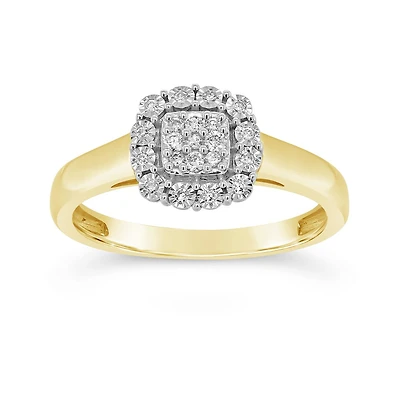10K Yellow Gold 0.12CTW Diamond Halo Promise Ring