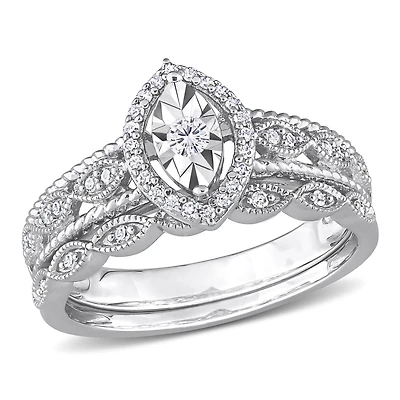 Julianna B Sterling Silver 0.22CTW Diamond Bridal Set