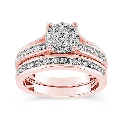 10K Rose Gold 1.00CTW Diamond Bridal Set