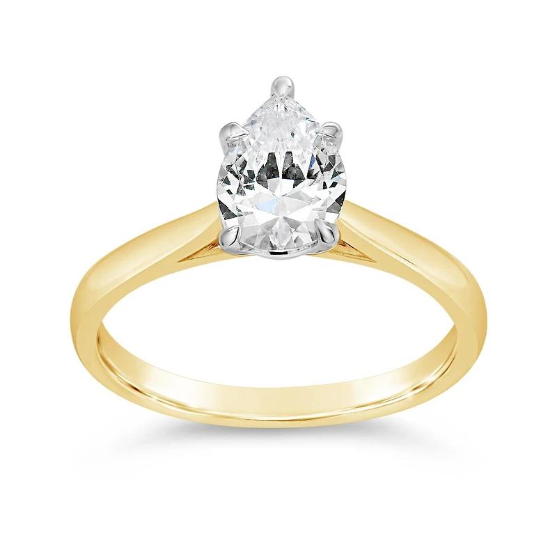 14K Yellow Gold Lab Grown 1.00CT Pear Shaped Diamond Solitaire Ring