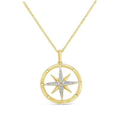 10K Yellow Gold Diamond Compass Pendant