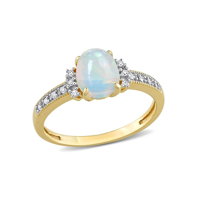 Julianna B 10K Yellow Gold 0.07 CTW Diamond & Blue Ethiopian Opal Ring