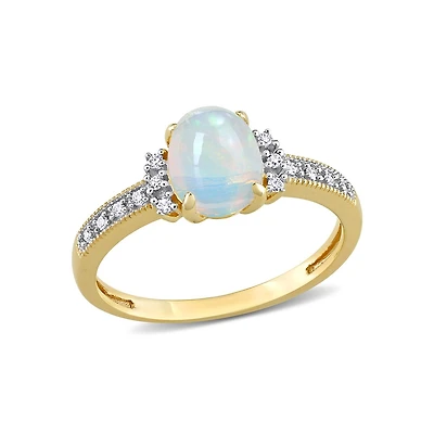 Julianna B 10K Yellow Gold 0.07 CTW Diamond & Blue Ethiopian Opal Ring