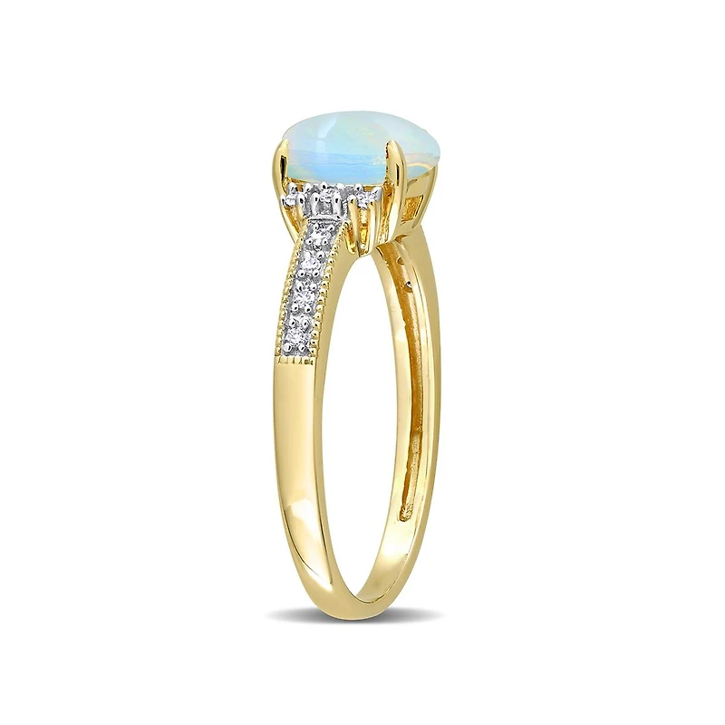 Julianna B 10K Yellow Gold 0.07 CTW Diamond & Blue Ethiopian Opal Ring
