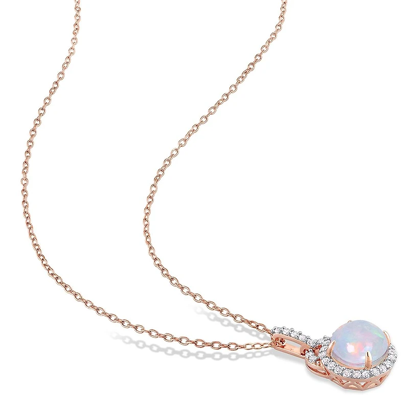 Julianna B Rose Plated Sterling Silver Blue Ethiopian Opal, White Topaz Necklace