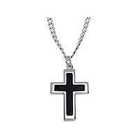 Sterling Silver Onyx Cross with 24" Stainless Steel Chain