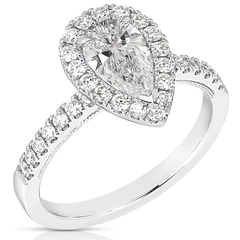 New Brilliance Lab Grown 2.10CTW Pear Cut Diamond Ring in 14K White Gold