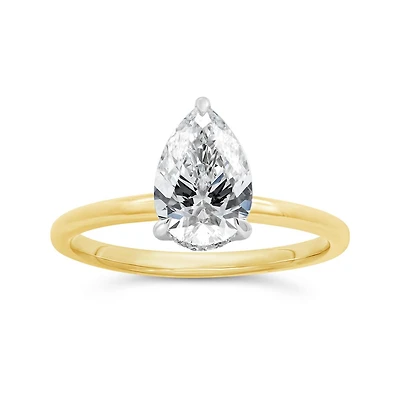 New Brilliance Lab Grown 1.58CTW Pear Cut Diamond Ring in 14K Yellow Gold