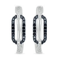 Sterling Silver Black Diamond Link Hoops
