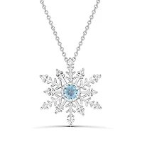 Sterling Silver Blue Topaz & Created White Sapphire Snowflake Pendant