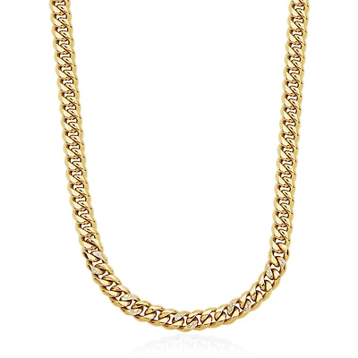 SteelX Stainless Steel 8mm 20" Cubic Zirconia Accent Cuban Gold Plated Chain
