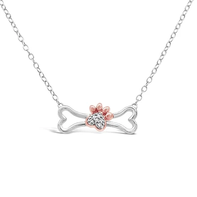 Sterling Silver And Rose Gold Plated Diamond Paw & Bone Pendant