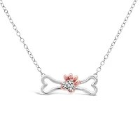 Sterling Silver And Rose Gold Plated Diamond Paw & Bone Pendant