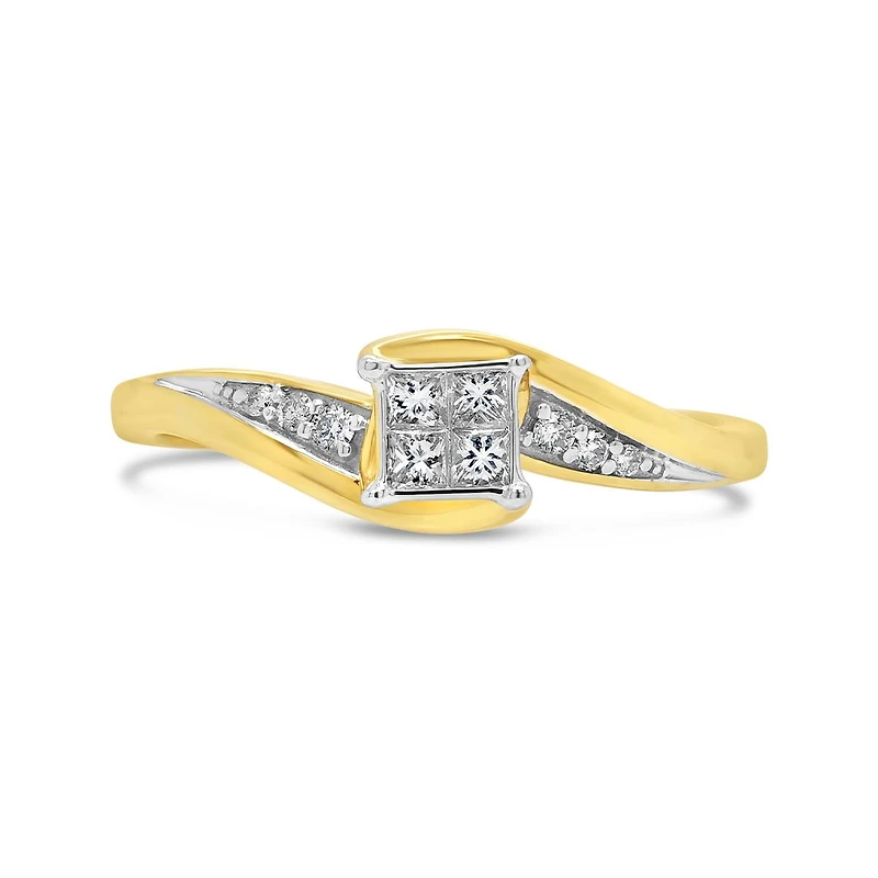 10K Yellow Gold 0.15CTW Princess Cut Diamond Promise Ring