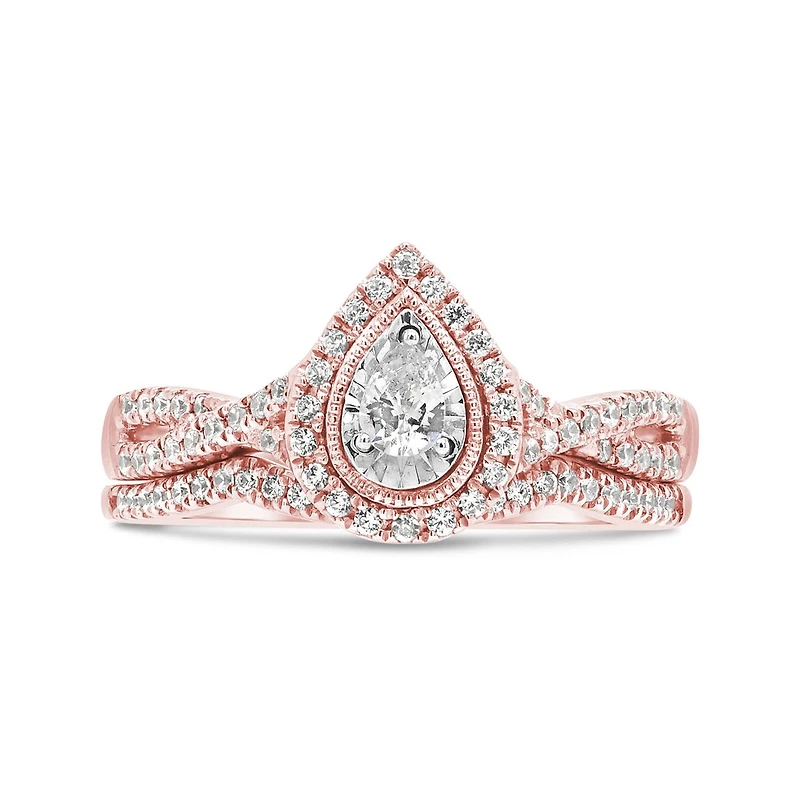 10K Rose Gold 0.50CTW Pear Shaped Diamond Bridal Set