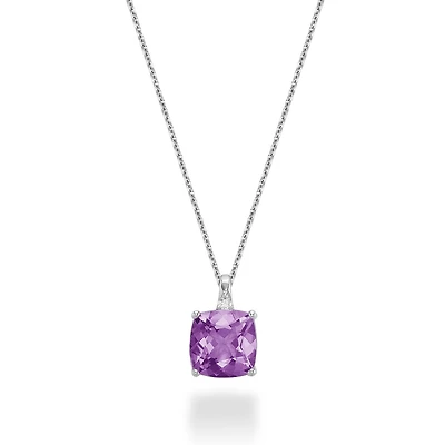 10K White Gold Amethyst & Diamond Pendant