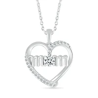 Sterling Silver Created White Sapphire 18" Mom Pendant
