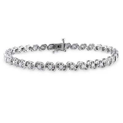 Julianna B Sterling Silver 0.95CTW Diamond Tennis Bracelet