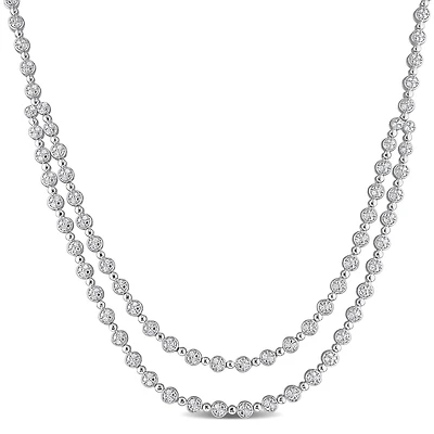 Julianna B Sterling Silver 0.98CTW Diamond Double Layer Tennis Necklace