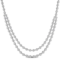 Julianna B Sterling Silver 0.98CTW Diamond Double Layer Tennis Necklace