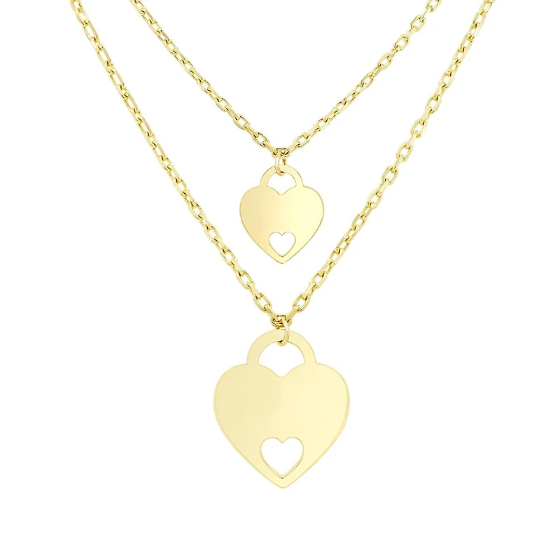 10K Yellow Gold Mother Child Heart 16.5" + 1.5" Ext Necklace