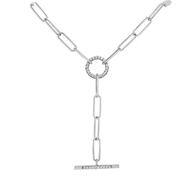 Sterling Silver 0.15Ctw Diamond Paperclip Necklace