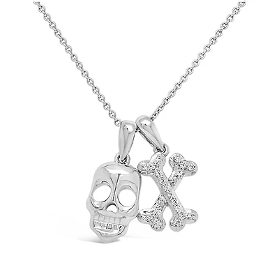 Sterling Silver 0.10CTW Diamond Skull and Crossbones Pendant