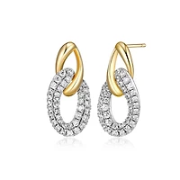 Elle Double Oval Gold Plated Link Earring with Cubic Zirconia