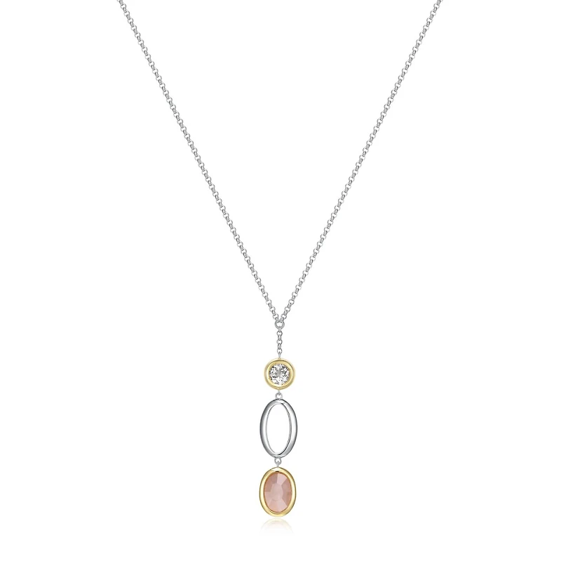 Elle Mirage Gold Plated Two Tone Rose Quartz & White Topaz 16" + 3" Necklace