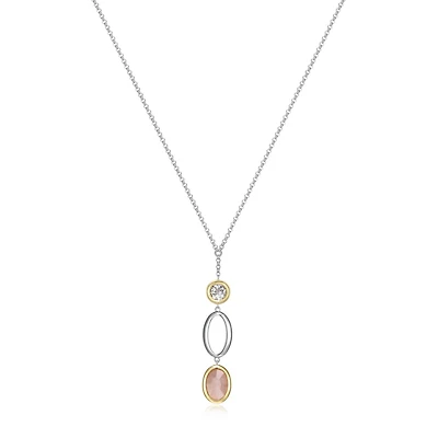 Elle Mirage Gold Plated Two Tone Rose Quartz & White Topaz 16" + 3" Necklace