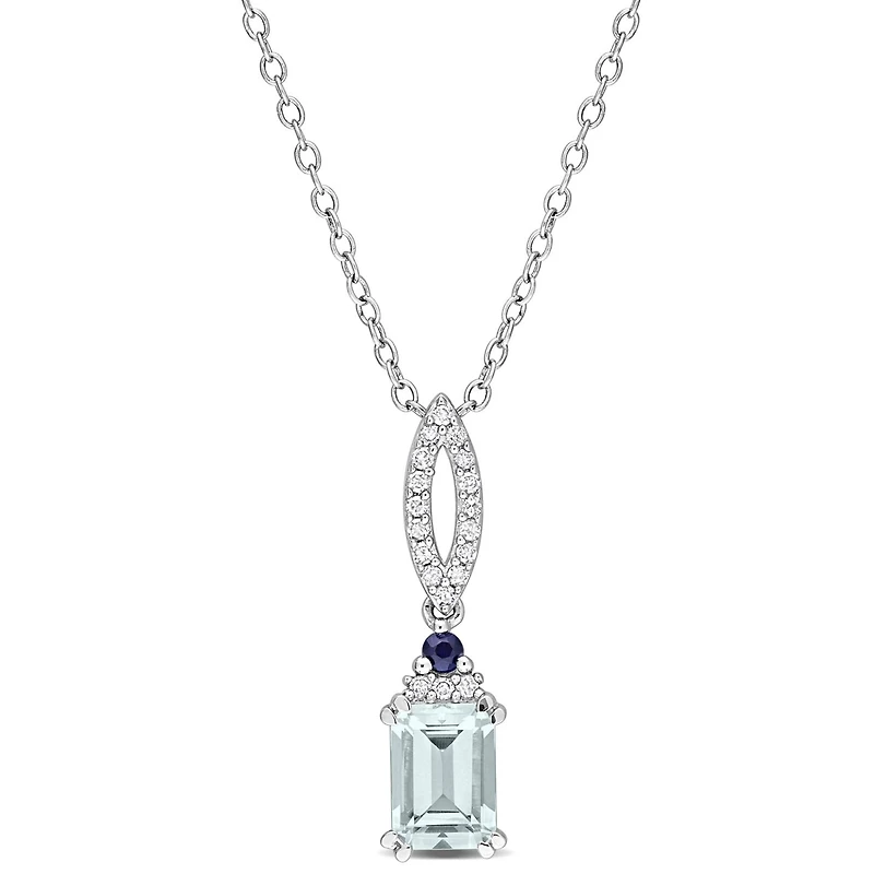 Julianna B Sterling Silver Aquamarine, Blue Sapphire & Diamond Pendant