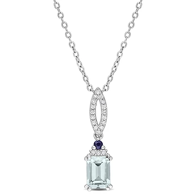 Julianna B Sterling Silver Aquamarine, Blue Sapphire & Diamond Pendant