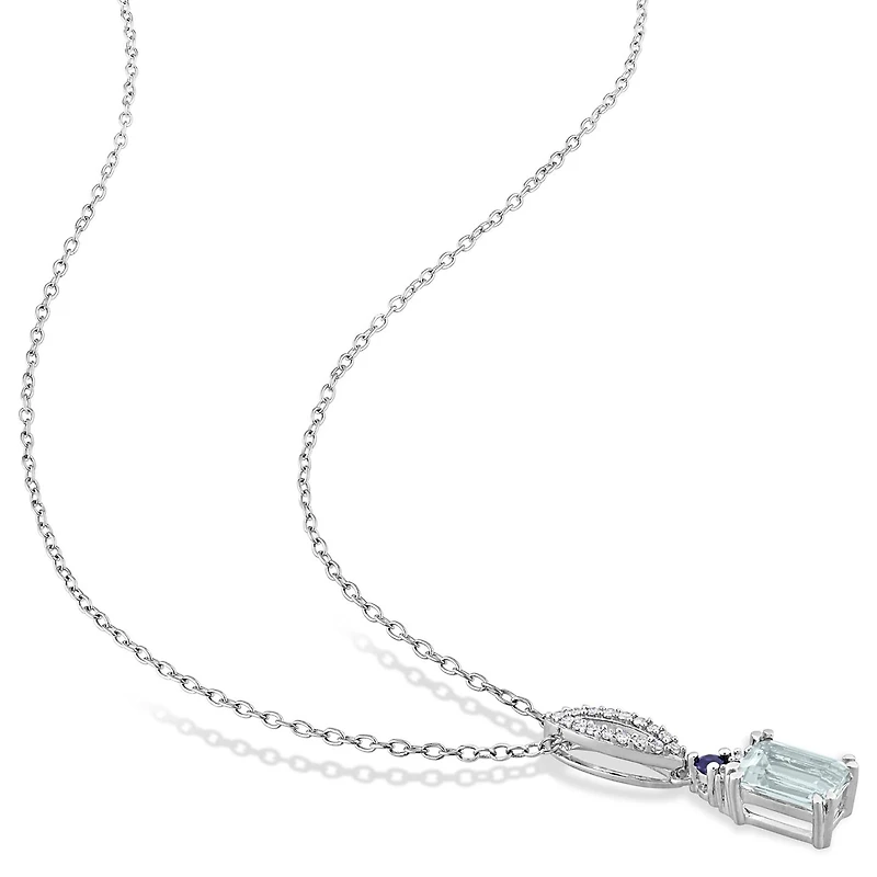 Julianna B Sterling Silver Aquamarine, Blue Sapphire & Diamond Pendant
