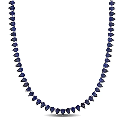 Julianna B Sterling Silver Created Blue Sapphire Tennis Necklace 18