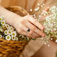 Julianna B Sterling Silver Yellow Plated Diamond and Black Enamel Heart Ring