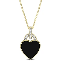 Julianna B Sterling Silver Yellow Plated Diamond and Black Enamel Heart Pendant