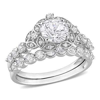 Julianna B 10K White Gold Created Sapphire and Diamond Bridal Set