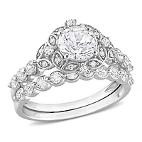 Julianna B 10K White Gold Created Sapphire and Diamond Bridal Set