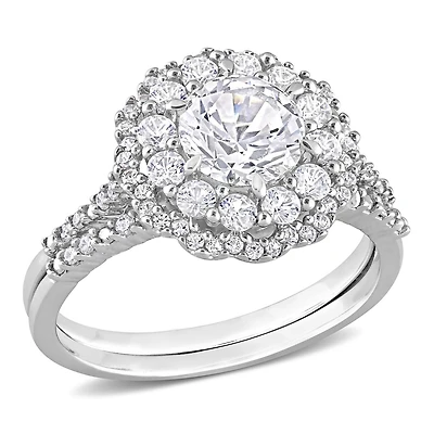 Julianna B 10K White Gold Created Sapphire and Diamond Bridal Set