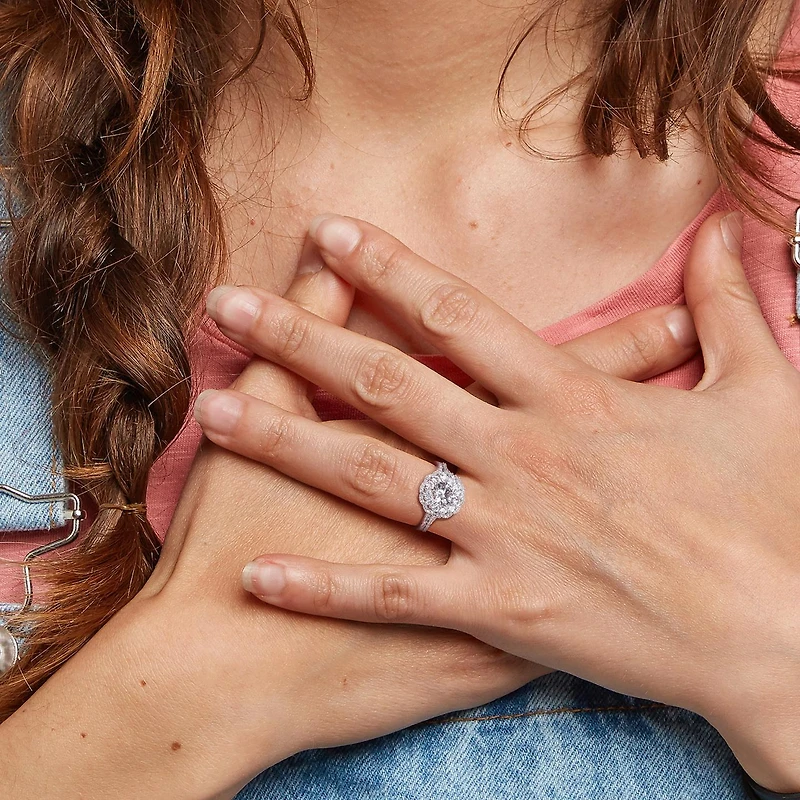 Julianna B 10K White Gold Created Sapphire and Diamond Bridal Set