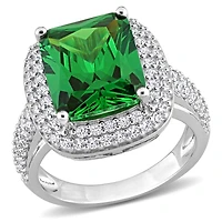 Julianna B Sterling Silver Green and White Cubic Zirconia Ring