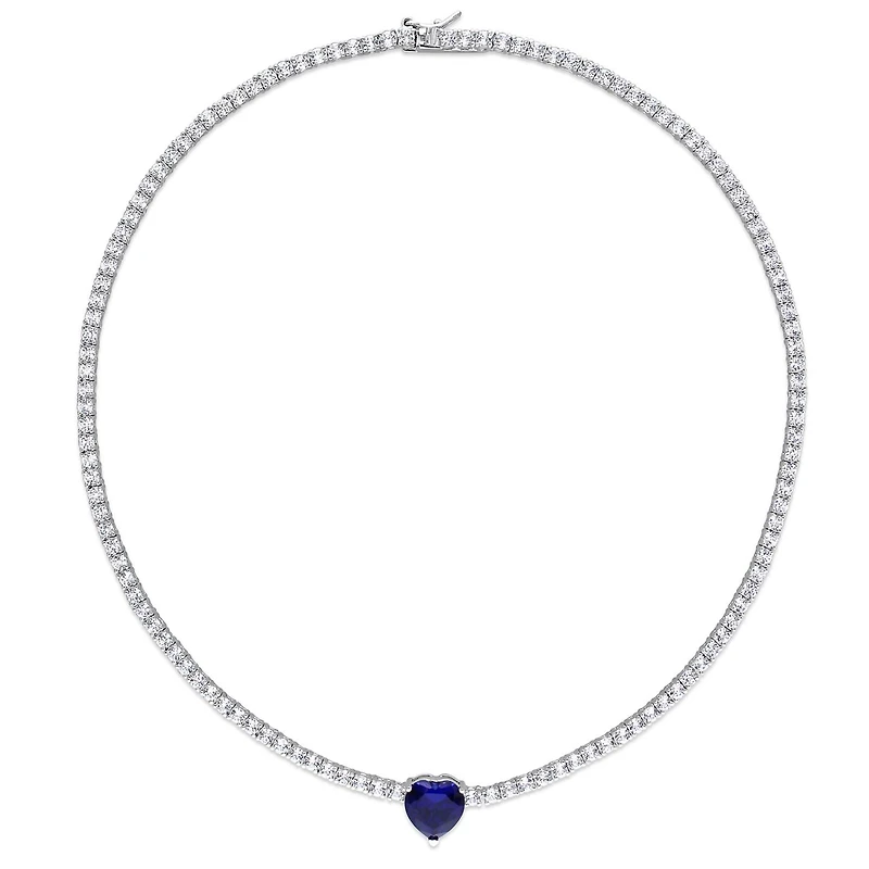 Julianna B Sterling Silver Created Blue & Created White Sapphire Heart Necklace