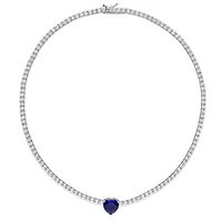 Julianna B Sterling Silver Created Blue & Created White Sapphire Heart Necklace
