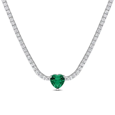 Julianna B Sterling Silver Green Cubic Zirconia Created White Sapphire Necklace