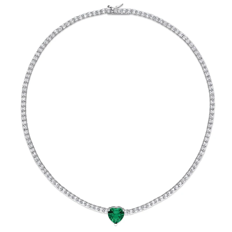 Julianna B Sterling Silver Green Cubic Zirconia Created White Sapphire Necklace