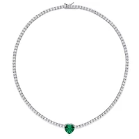 Julianna B Sterling Silver Green Cubic Zirconia Created White Sapphire Necklace