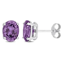 Julianna B Sterling Silver Oval Purple Cubic Zirconia Stud Earrings