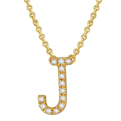 Bella Moda 10K Yellow Gold 0.10CTW Diamond Initial "J" Necklace