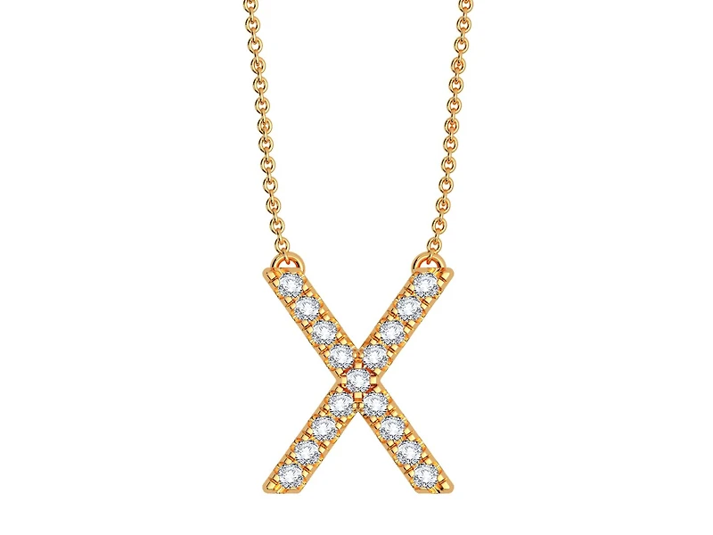 Bella Moda 10K Yellow Gold 0.10CTW Diamond Initial "X" Necklace